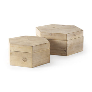 Set of Two Hexagonal Wooden Boxes