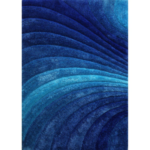 "3D Shaggy" Hand Tufted Area Rug Two Tone Blue Swirl
