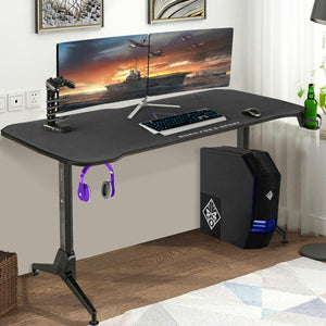 Gaming Desk T-Shape Height Adjustable with Cup Holder