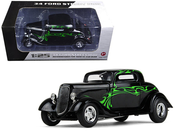 1934 Ford Coupe Street Rod Black with Lime Green 1/25 Diecast Model Car by First Gear