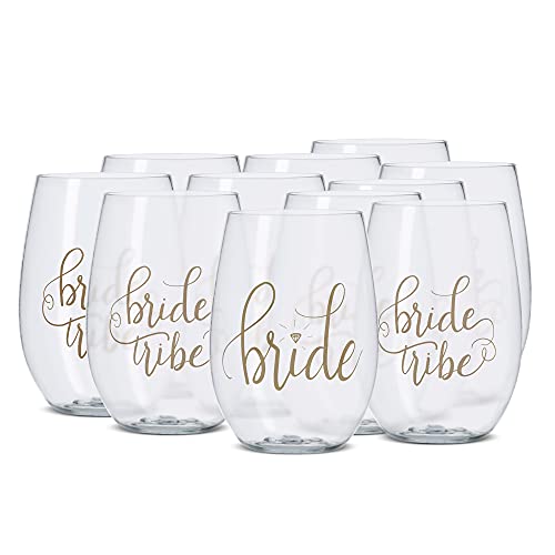 11 Piece Set of 16 oz. Plastic Wine Cups for Bachelorette Parties, Bridal Showers, and Weddings
