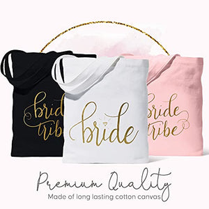 11 Piece Set of Bride and Bride Tribe/Bridesmaid Tote Bags for Bachelorette Parties, Weddings, and Bridal Showers