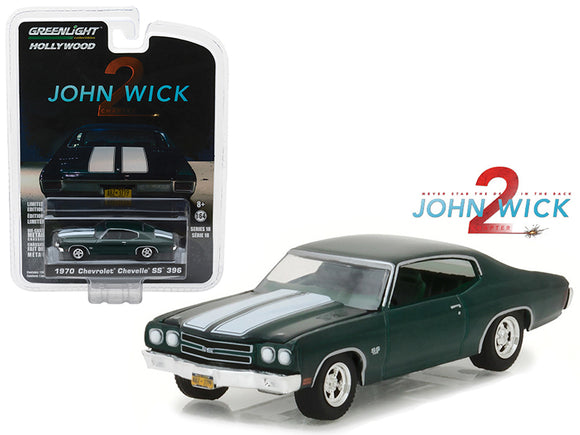 PACK OF 2 - 1970 Chevrolet Chevelle SS 396 Green with White Stripes John Wick: Chapter 2