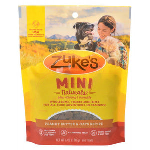 [Pack of 4] - Zukes Mini Naturals Dog Treats - Peanut Butter & Oats Recipe 6 oz