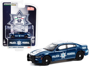 PACK OF 2 - 2017 Dodge Charger Dark Blue and White Policia Federal"" Mexico Federal Police Limited Edition to 3300 pieces Worldwide 1/64 Diecast Model Car by Greenlight""""