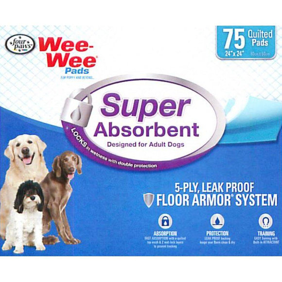 Four Paws Wee Wee Pads - Super Absorbent 75 Pack - (24