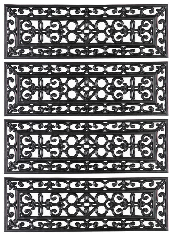 Decorative Scrollwork Design Rubber Stairs Anti-Slip Tread Mat Carpet, Set of 4