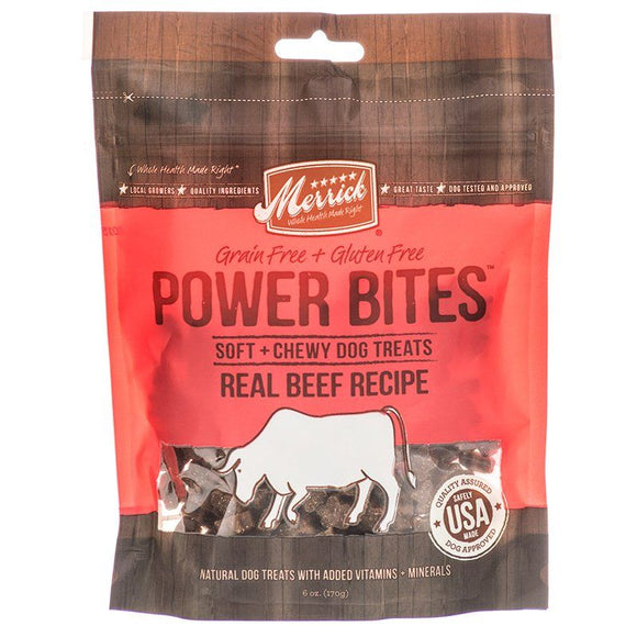 [Pack of 4] - Merrick Power Bites Soft & Chewy Dog Treats - Real Texas Beef Recipe 6 oz
