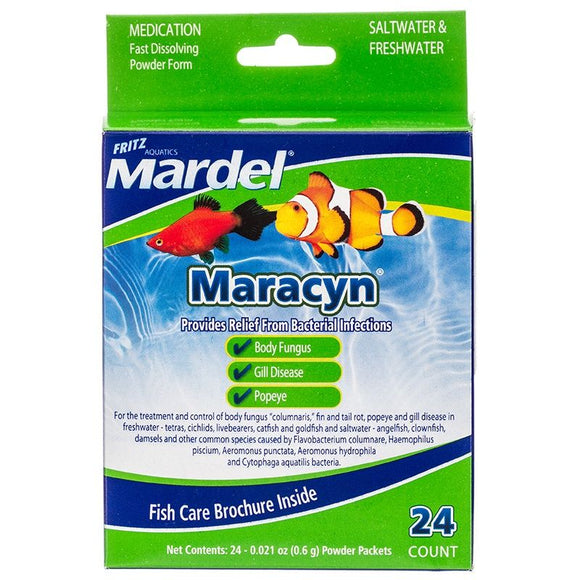 [Pack of 2] - Mardel Maracyn Antibacterial Aquarium Medication - Powder 24 Count - (24 x 0.021 oz Powder Packets)