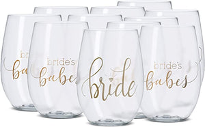 11 Piece Set - Bride & Bride's Babes Stemless Plastic Wine Glasses, 16oz