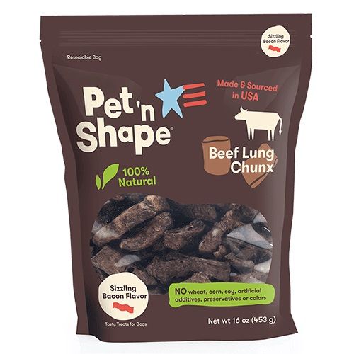 [Pack of 2] - Pet 'n Shape Natural Beef Lung Chunx Dog Treats - Sizzling Bacon Flavor 1 lb Bag