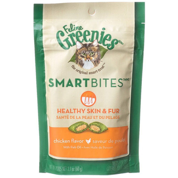 [Pack of 4] - Greenies SmartBites Healthy Skin & Fur Chicken Flavor Cat Treats 2.1 oz