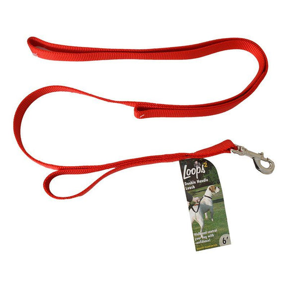 [Pack of 2] - Loops 2 Double Nylon Handle Leash - Red 6