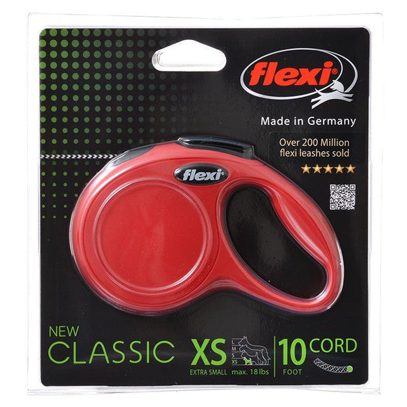 [Pack of 3] - Flexi New Classic Retractable Cord Leash - Red X-Small - 10' Lead (Pets up to 18 lbs)