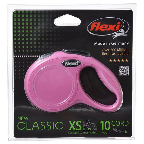 [Pack of 3] - Flexi New Classic Retractable Cord Leash - Pink X-Small - 10' Lead (Pets up to 18 lbs)