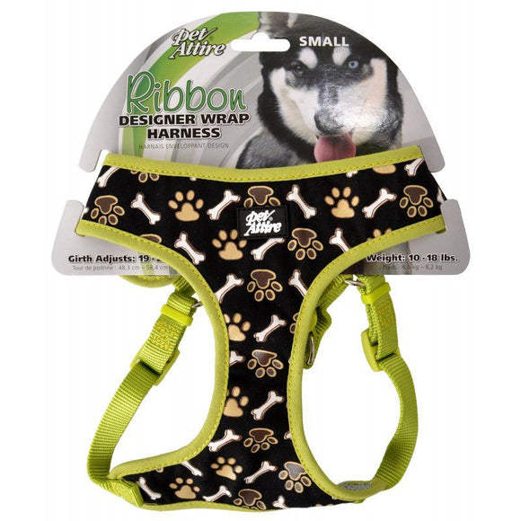[Pack of 2] - Pet Attire Ribbon Brown Paw & Bones Designer Wrap Adjustable Dog Harness Fits 19