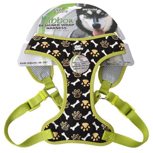 [Pack of 2] - Pet Attire Ribbon Brown Paw & Bones Designer Wrap Adjustable Dog Harness Fits 22"-28" Girth - (3/4" Straps)