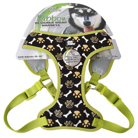 [Pack of 2] - Pet Attire Ribbon Brown Paw & Bones Designer Wrap Adjustable Dog Harness Fits 22