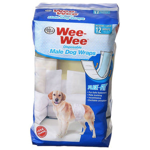 [Pack of 3] - Four Paws Wee Wee Disposable Male Dog Wraps Medium/Large - 12 Pack - (Fits Waists 15"-29.5")