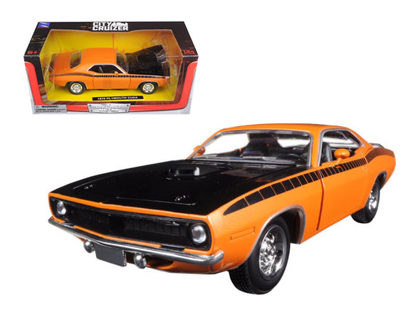 PACK OF 2 - 1970 Plymouth Cuda Orange with Black Hood and Stripes 1/24 Diecast Model Car by New Ray