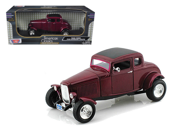 1932 Ford Five Window Coupe Burgundy 1/18 Diecast Model Car by Motormax