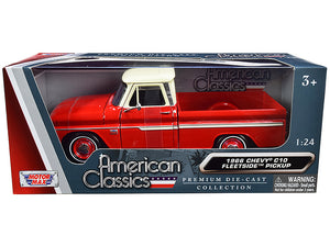PACK OF 2 - "1966 Chevrolet C10 Fleetside Pickup Truck Red with Cream Top American Classics"" 1/24 Diecast Model Car by Motormax"""
