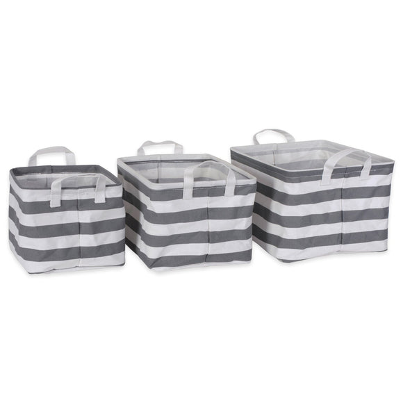 PE-Coated Nesting Fabric Bin Set - Gray Stripes