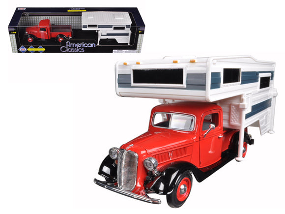 1937 Ford Pickup Truck Red with Camper Shell 1/24 Diecast Model Car by Motormax