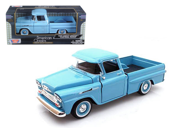 PACK OF 2 - 1958 Chevrolet Apache Fleetside Pickup Truck Light Blue 1/24 Diecast Model Car by Motormax