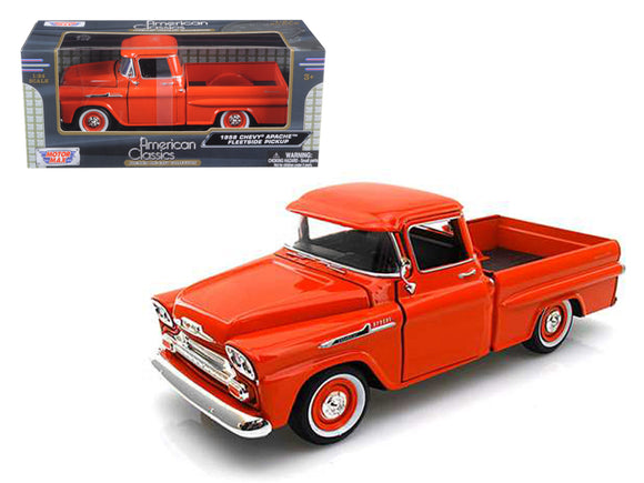 PACK OF 2 - 1958 Chevrolet Apache Fleetside Pickup Truck Orange 1/24 Diecast Model Car by Motormax