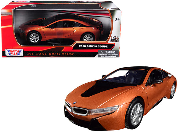 PACK OF 2 - 2018 BMW i8 Coupe Metallic Orange with Black Top 1/24 Diecast Model Car by Motormax