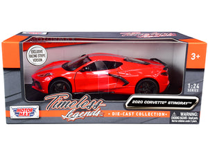PACK OF 2 - 2020 Chevrolet Corvette C8 Stingray Red with Silver Racing Stripes Timeless Legends"" 1/24 Diecast Model Car by Motormax""""