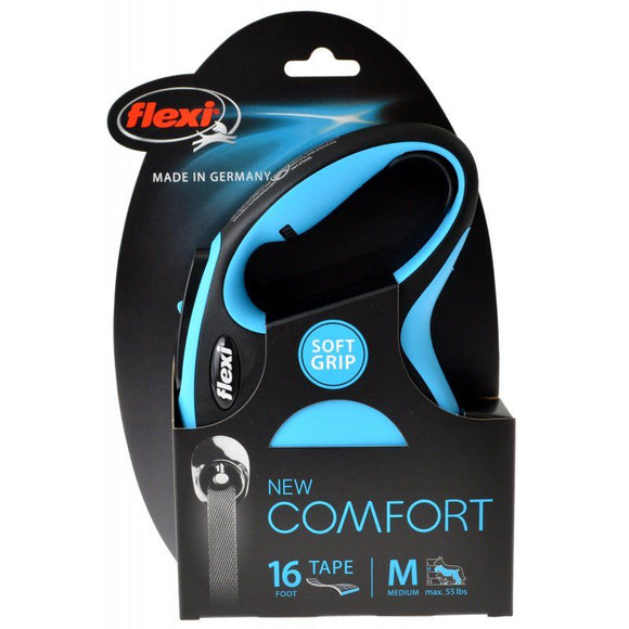[Pack of 2] - Flexi New Comfort Retractable Tape Leash - Blue Medium - 16' Tape (Pets up to 55 lbs)