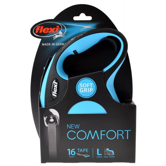 Flexi New Comfort Retractable Tape Leash - Blue Large - 16' Tape (Pets up to 132 lbs)