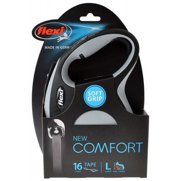 Flexi New Comfort Retractable Tape Leash - Gray Large - 16' Tape (Pets up to 132 lbs)