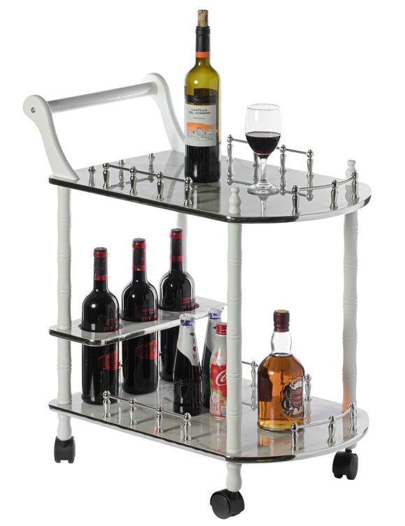 Wood Serving Bar Cart Tea Trolley with 2 Tier Shelves and Rolling Wheels Gray