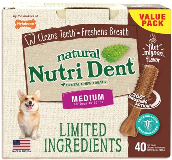 [Pack of 2] - Nylabone Natural Nutri Dent Filet Mignon Dental Chews - Limited Ingredients Medium - 40 Count