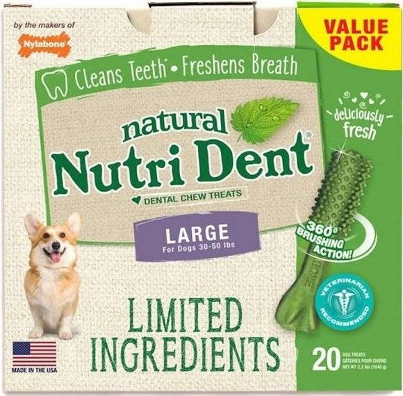 [Pack of 2] - Nylabone Natural Nutri Dent Fresh Breath Dental Chews - Limited Ingredients Large - 20 Count