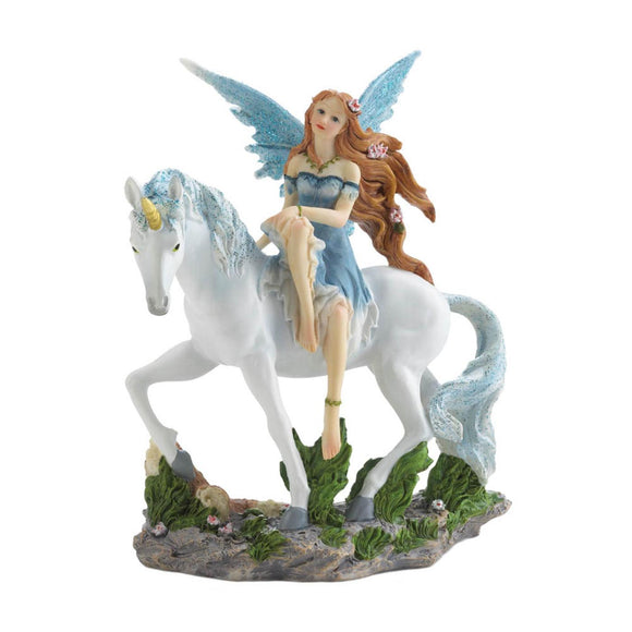 Blue Fairy with White Unicorn Figurine