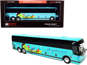 Prevost X3-45 Coach Bus \Dallas\" \"Greyhound Go Far\" Turquoise 1/87 (HO) Diecast Model by Iconic Replicas"