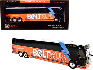 Prevost X3-45 Coach Bus \Bolt for a Buck\" Orange and White \"Bolt Bus\" 1/87 (HO) Diecast Model by Iconic Replicas"