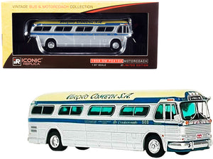 1959 GM PD4104 Motorcoach Bus \S. Paulo - Rio\" \"Viacao Cometa S.A.\" (Brazil) Silver and Cream with Blue Stripes \"Vintage Bus & Motorcoach Collection\" 1/87 (HO) Diecast Model by Iconic R"