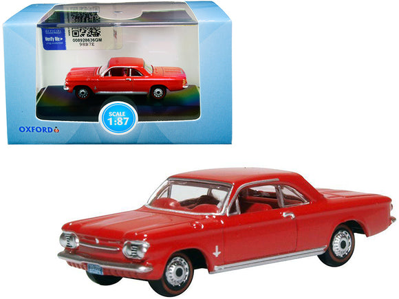 PACK OF 2 - 1963 Chevrolet Corvair Coupe Riverside Red with Red Interior 1/87 (HO) Scale Diecast Model Car by Oxford Diecast