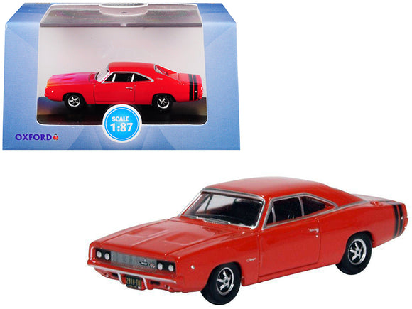 PACK OF 2 - 1968 Dodge Charger Bright Red with Black Stripes 1/87 (HO) Scale Diecast Model Car by Oxford Diecast