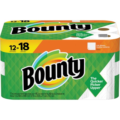 Bounty Paper Towels, 2-Ply, White, 54 Sheets/Roll, 12 Rolls/Carton (74796)