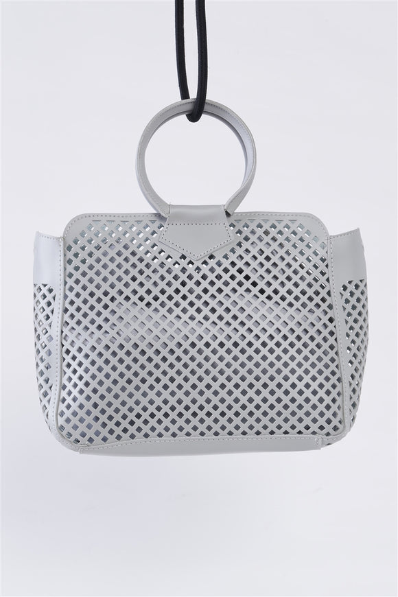 Grey Cloth Double Layered Faux Leather Mesh Hidden Magnetic Snap Button Crossbody Handbag / 1 Bag