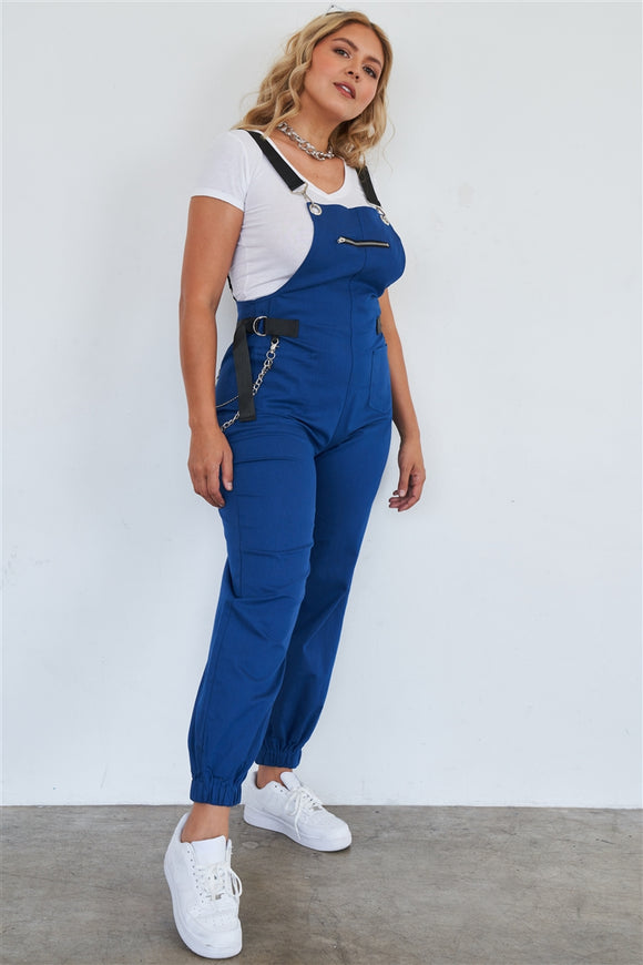 Royal Blue Zip Pocket Hardware Chained Cargo Overall Joggers - XL