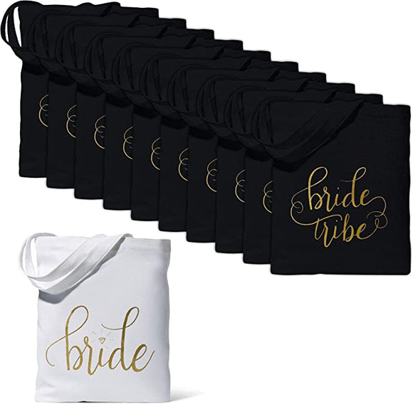 11 Piece Set - Bride & Black Bride Tribe Canvas Beach Tote Bags
