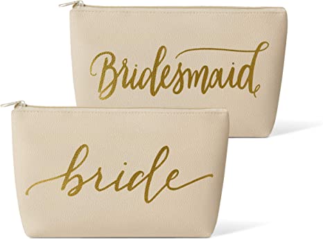 11 Piece Set - Cream Bride & Bridesmaid Faux Leather Makeup & Toiletry Bags