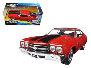 "Dom's Chevrolet Chevelle SS Red with Black Stripes Fast & Furious"" Movie 1/24 Diecast Model Car by Jada"""